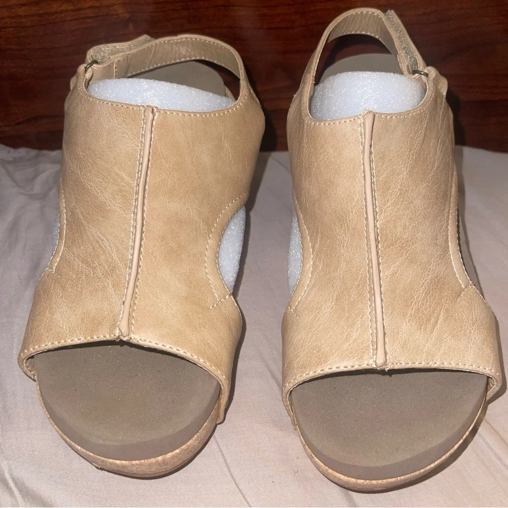 Corkys Carley Taupe Smooth Wedges - Picture 2 of 4